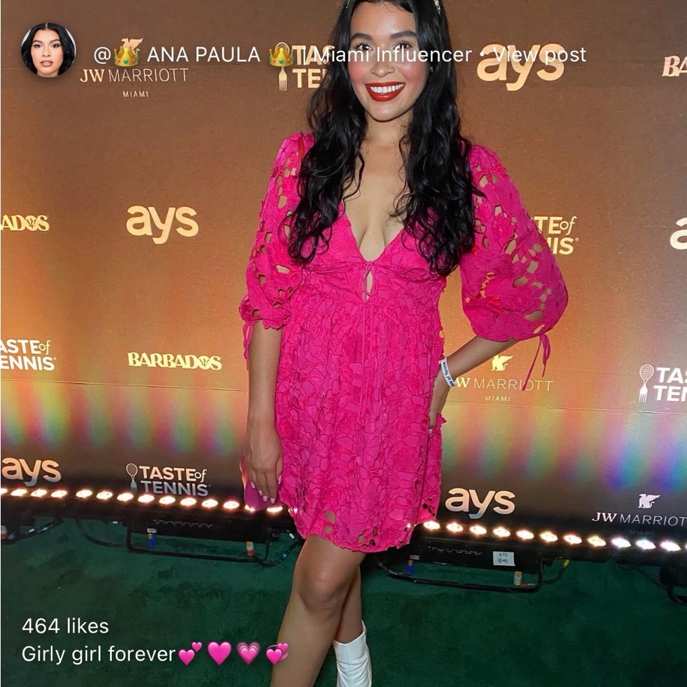 Influencer fave Hot Pink Lace Crochet Mini Dress - Picture 5 of 10